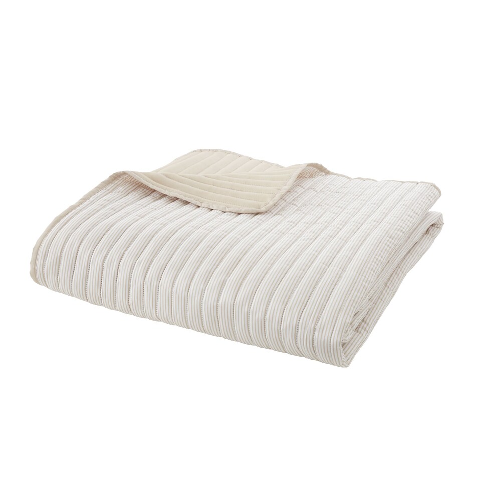 image 1 of Catherine Lansfield Stripe Quilted Reversible Bedspread | Cream | Natural | One Size