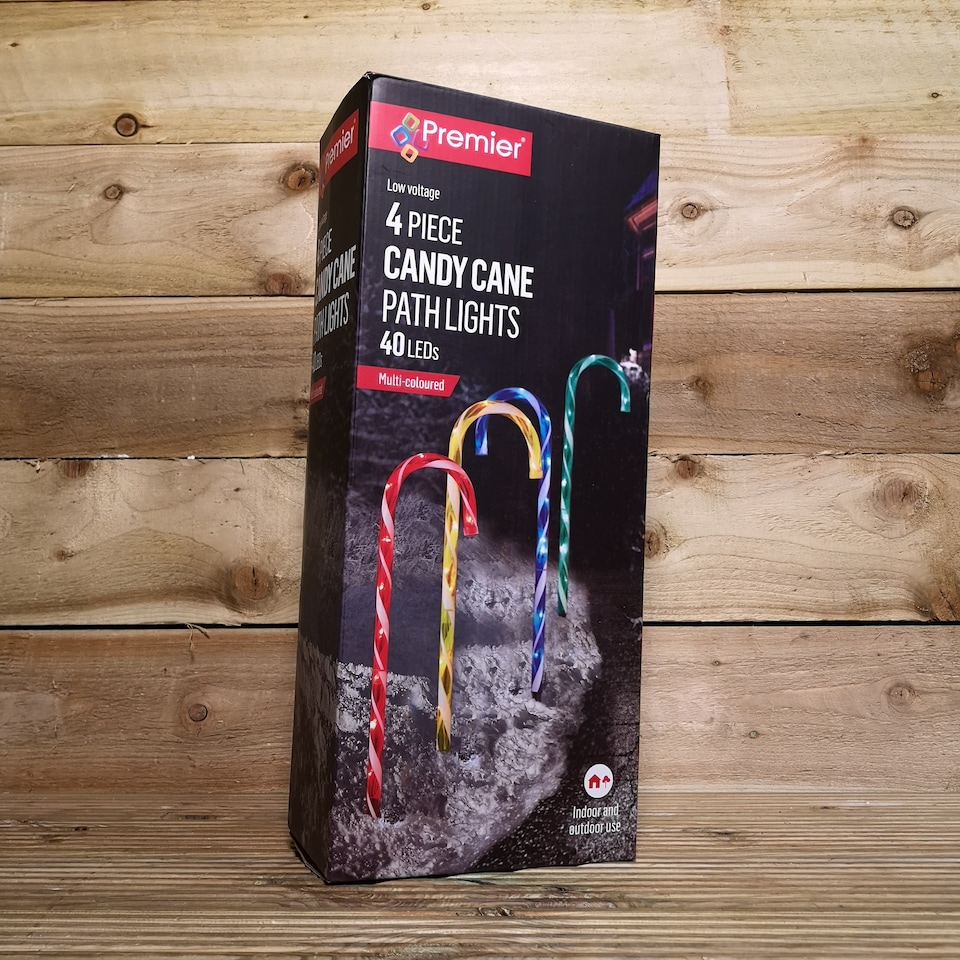 image 1 of 4pcs 62cm Premier Outdoor Multicoloured Christmas Candy Cane LED Path Lights for Garden | Multi | Multi Coloured