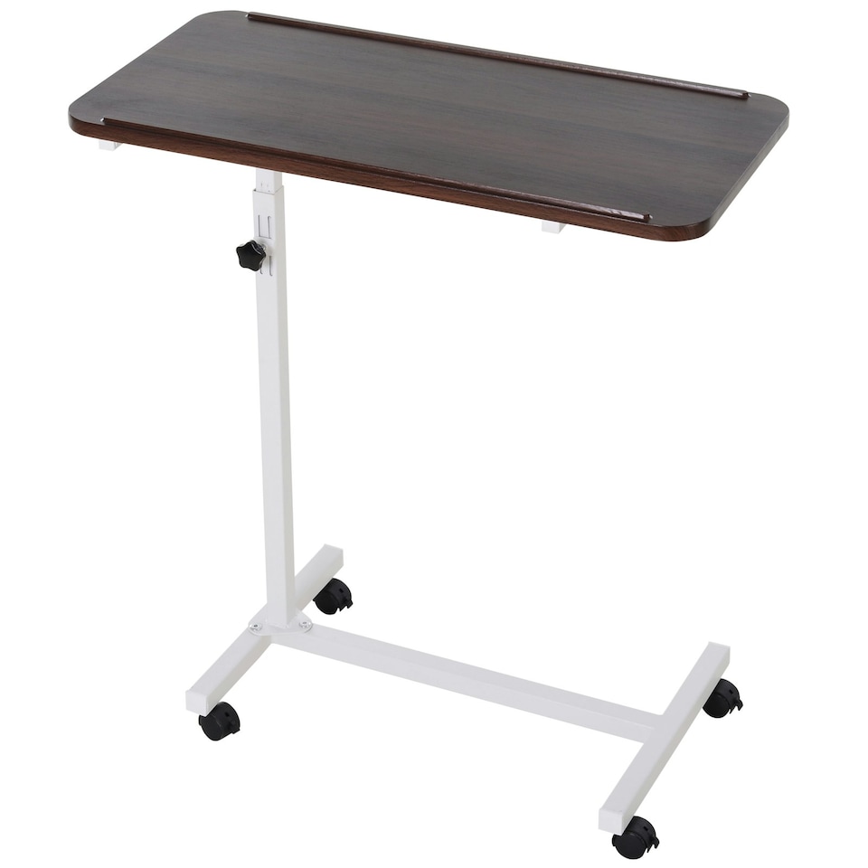 image 1 of HOMCOM C-Shaped Mobile Table Sofa Over Bed Side Nightstand w/ Casters, Brown
