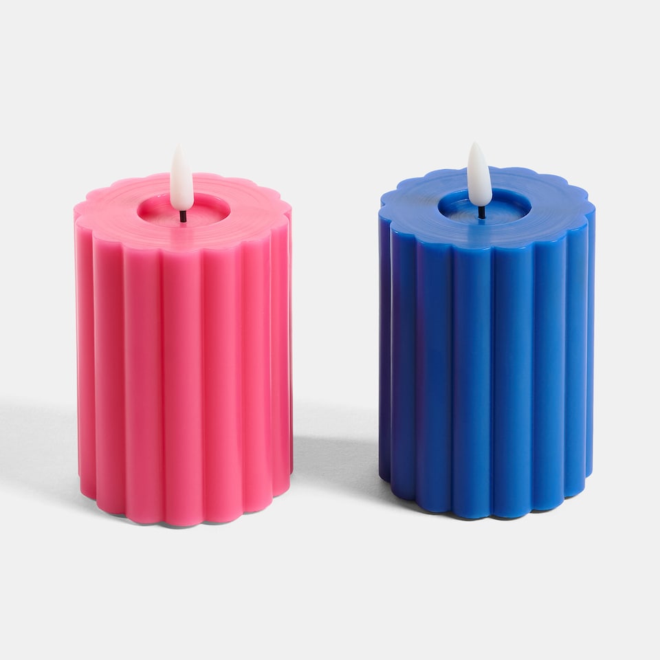 image 1 of OHS Set of 2 Ribbed Flameless LED Candles Decorative Lights Party Home | Multi | Blue & Pink