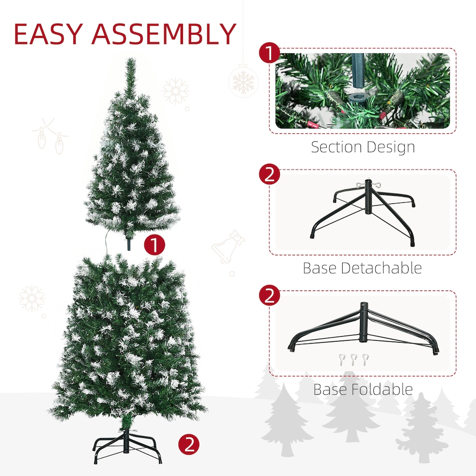 image 1 of HOMCOM 5FT Tall Prelit Pencil Slim Artificial Christmas Tree with Realistic Branches, 250 Colourful LED Lights and 408 Tips, Xmas Decoration, Green