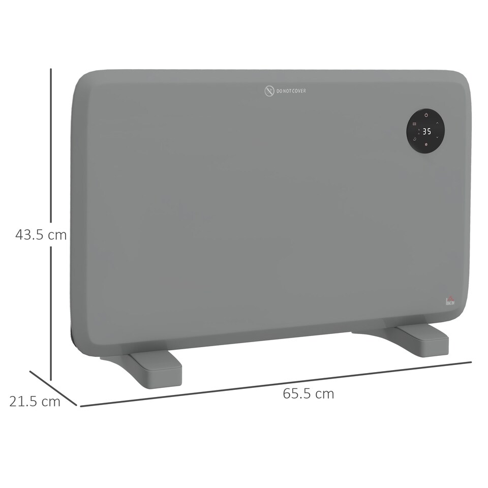 image 1 of HOMCOM 1200W Electric Panel Heater, Freestanding or Wall Mounted, Convector Heater with LED Display, Open Window Detection, Timer, Overheat Protection, Remote Control, Grey