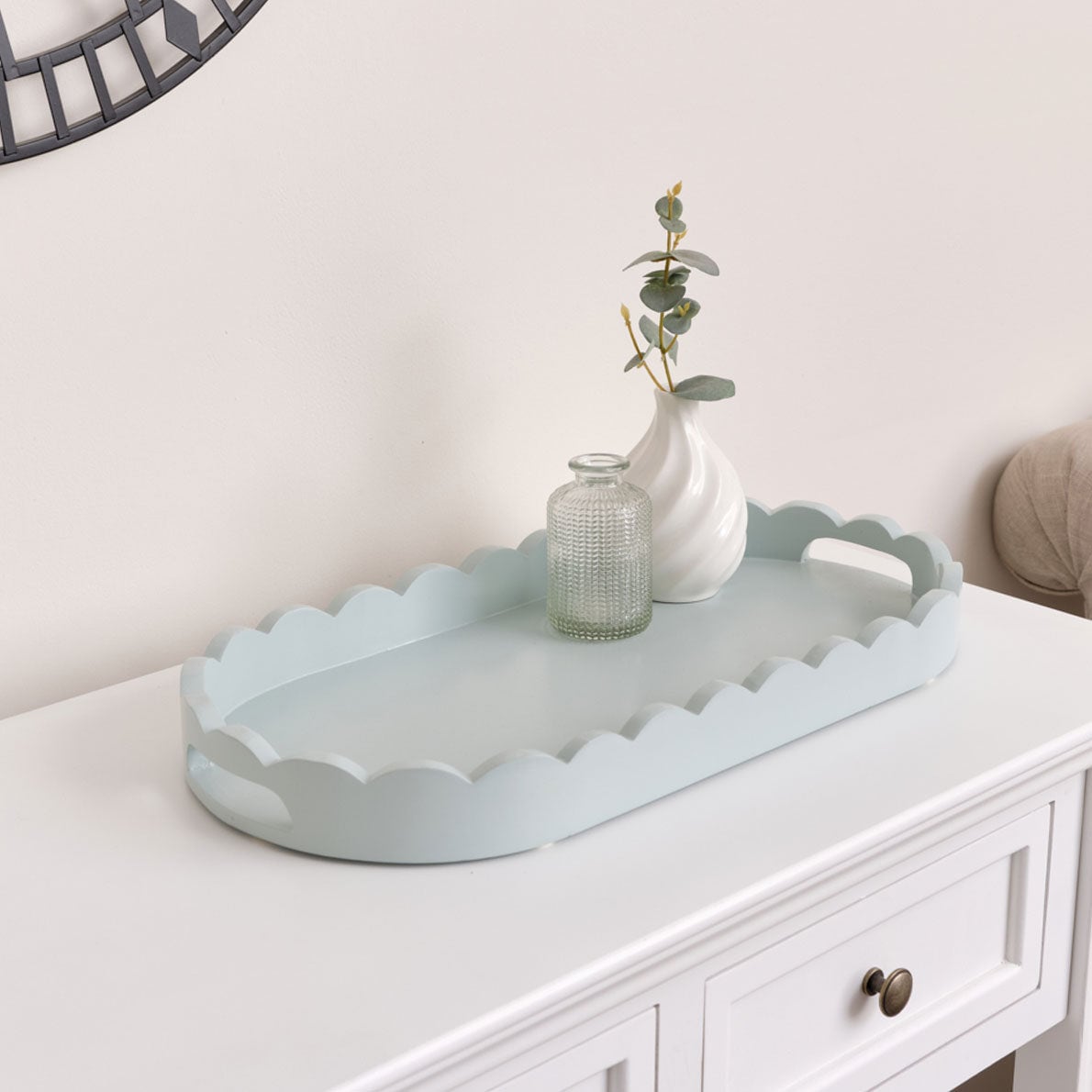 Melody Maison Pale Blue Oblong Scalloped Tray - 50cm