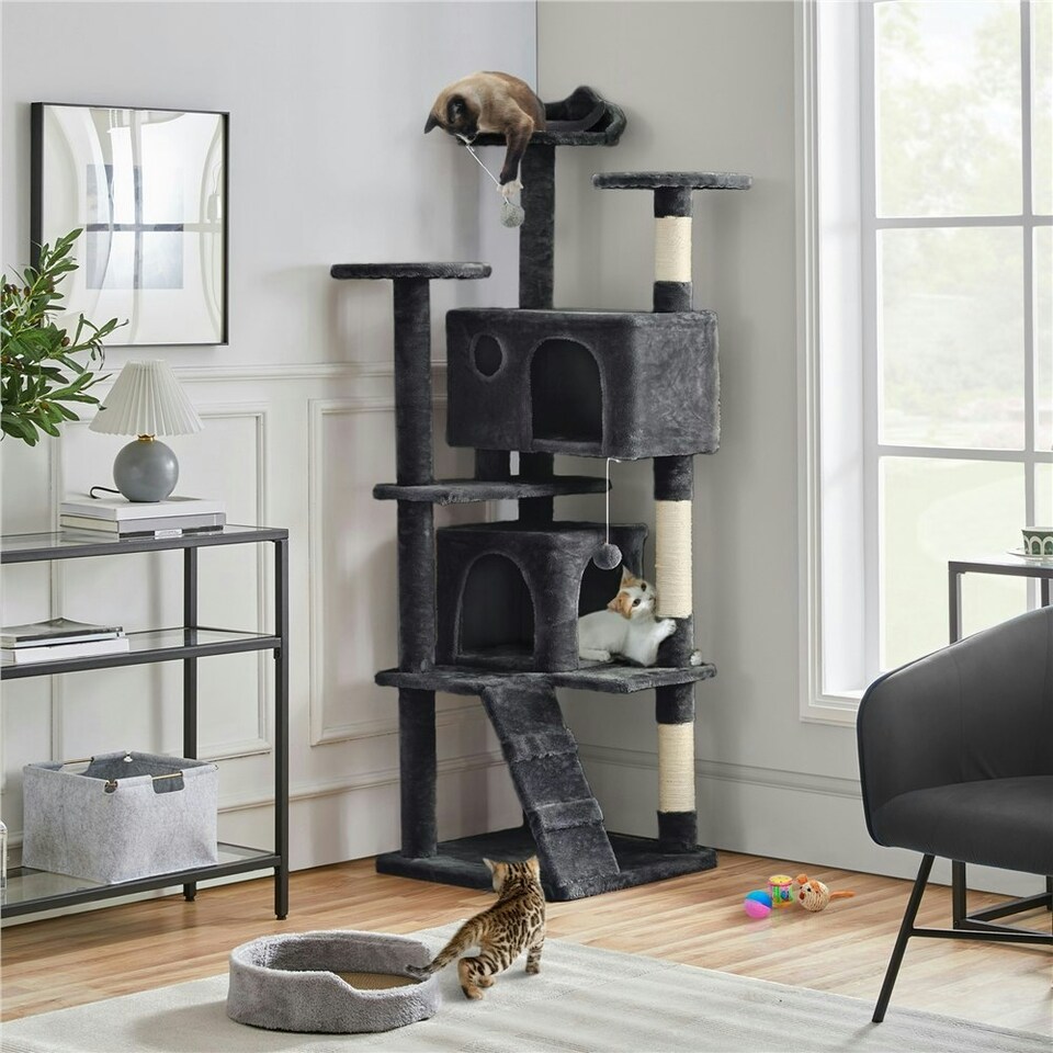 image 1 of Yaheetech 177 cm Cat Tree Tower with Condos and Scratching Posts Black