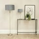 image 1 of ValueLights Maggie Brushed Chrome Candlestick Slim Table Lamp with Grey Velvet Drum Lamp Shade and LED Bulb Grey
