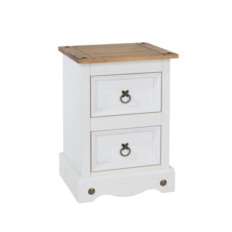 image 1 of Corona White, 2 Drawer Petite Bedside Cabinet White | antique waxed pine