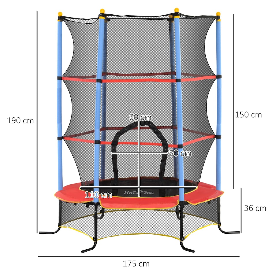 image 1 of HOMCOM Trampoline for Kids w/Enclosure Net Built-in Zipper 3-10 Year