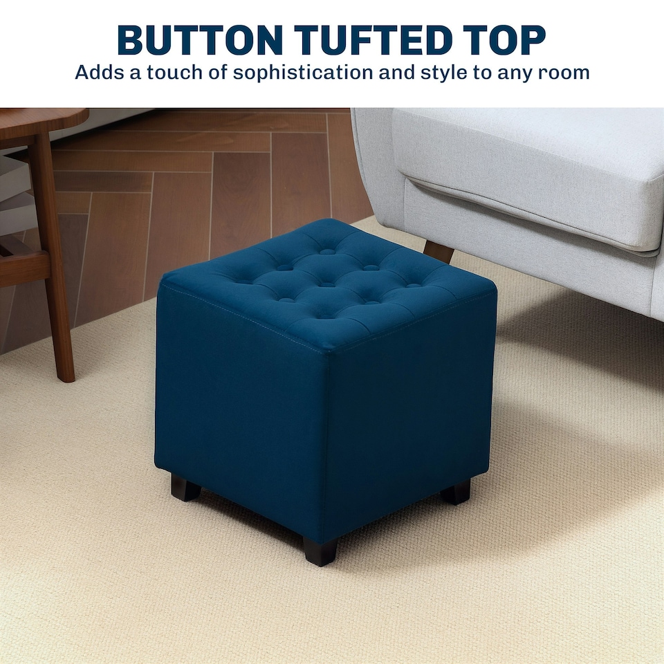 image 1 of HOMCOM Square Footstool Small Ottoman with Wood Legs for Bedroom Blue