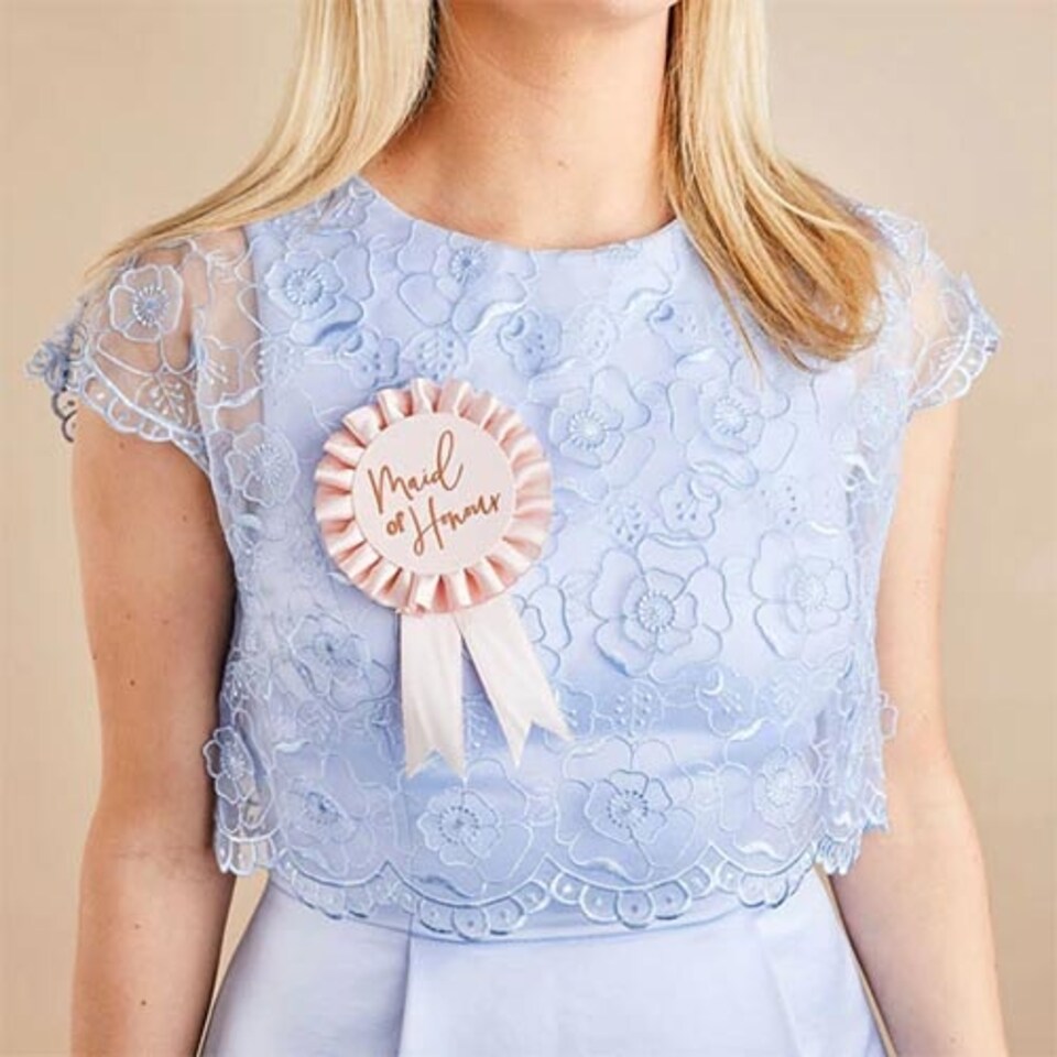 image 1 of Rose Gold Maid Of Honour Rosette Hen Party Badge 20cm