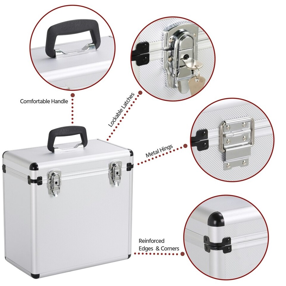 image 1 of Yaheetech Vinyl Storage Case with Lockable Latches Black Silver