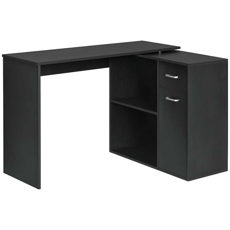 image 1 of HOMCOM Computer Desk 180° Rotating Dining Table W/ Storage Shelf Black