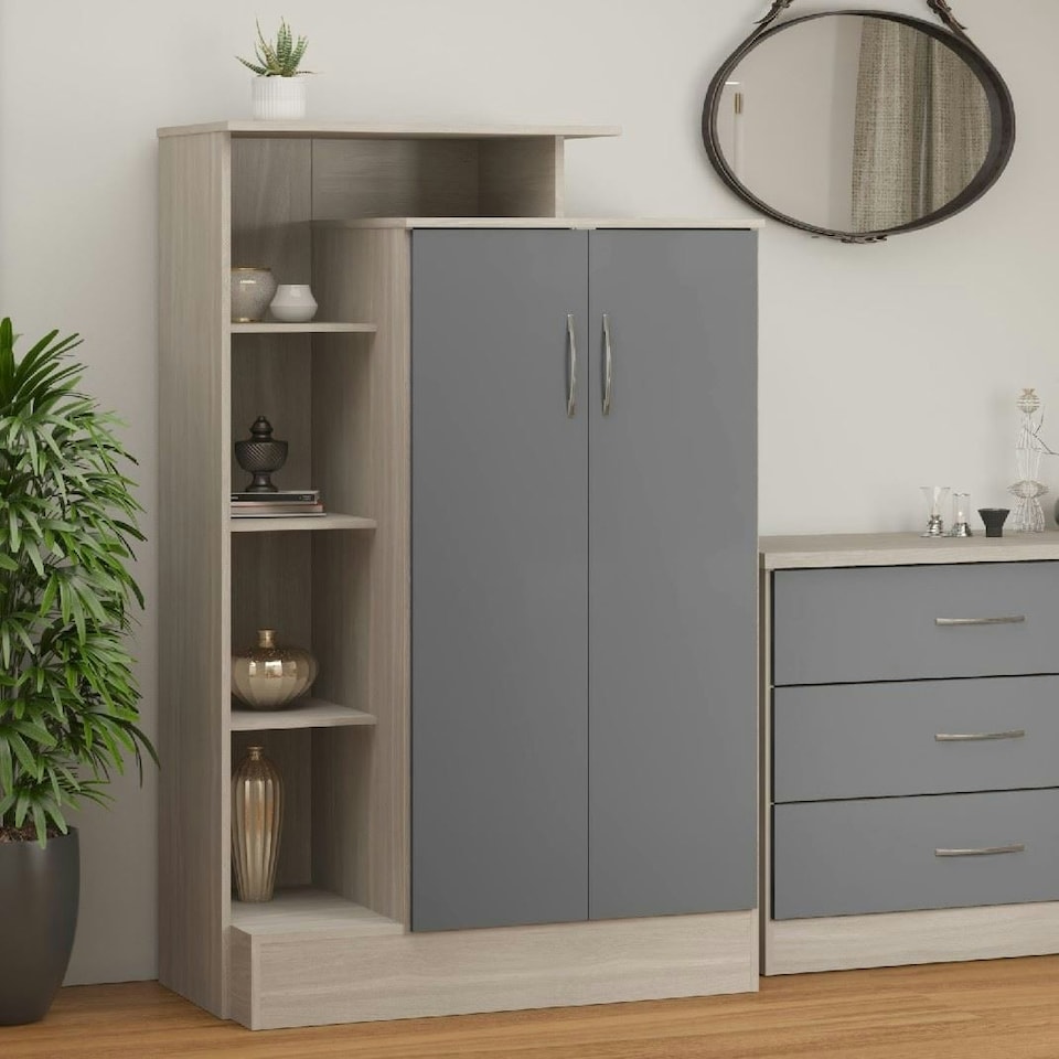 image 1 of Nevada Petite Open Shelf Wardrobe - L52 x W90 x H145 cm - White Gloss | White