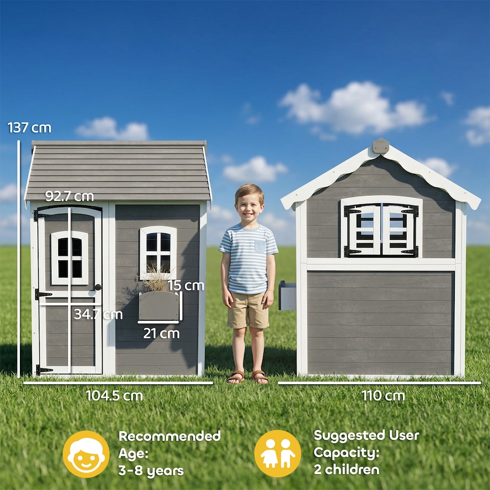 image 1 of Outsunny Wooden Wendy House for Kids with Floor, for Gardens, Patios - Grey