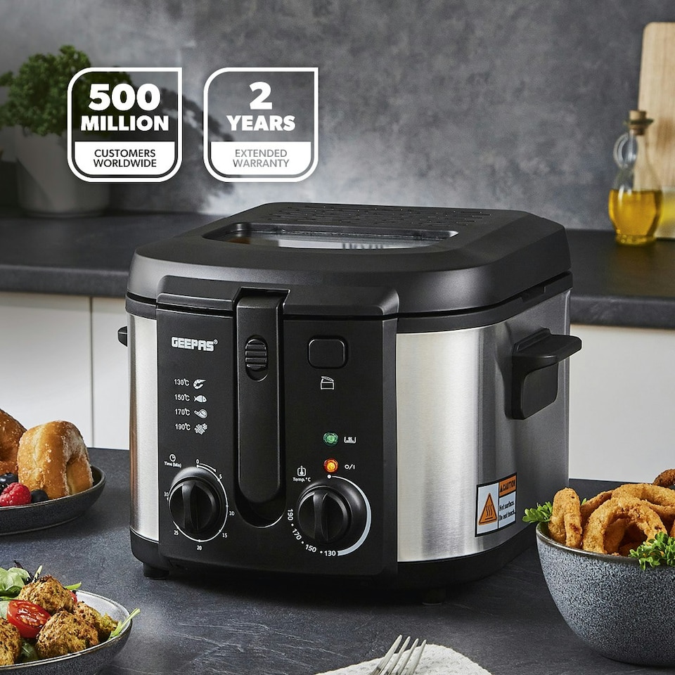 image 1 of GEEPAS Deep Fat Fryer - 3L Stainless Steel Fryer with Viewing Window