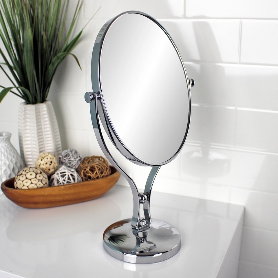 image 1 of Showerdrape Triton 5x Magnifying Chrome Oval Makeup Vanity Mirror | Silver | 1