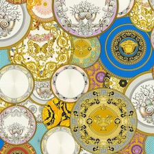 Versace Les Etoiles De la Mer Dish Textured Wallpaper - Gold/Blue/Red - 10m x 70cm Gold