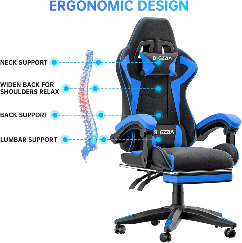 image 1 of Rattantree Ergonomic Gaming Chair with Footrest & Lumbar Cushion