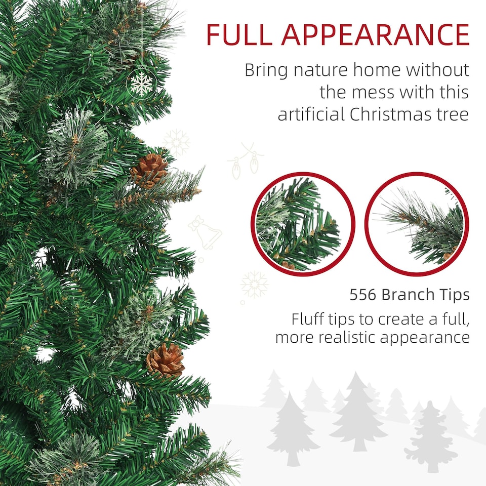 image 1 of HOMCOM 6.5FT Artificial Slim Christmas Tree Holiday Home Décor with Pine Cones