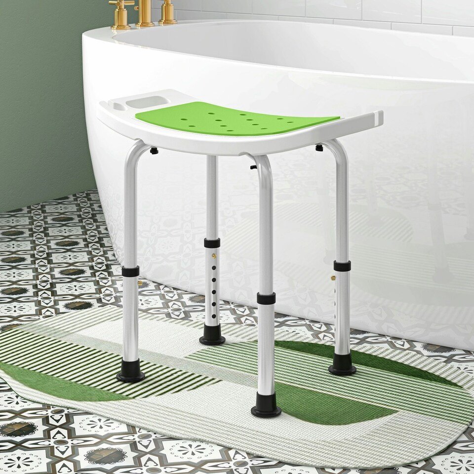 image 1 of HOMCOM Adjust Aluminium Bath Stool Shower Non-Slip w/ Shower Hole, Green