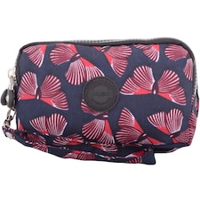 Lorenz Womens Large Zip Round Multi-Compartment Purse / Clutch / Money Holder Wrist Strap | Purple | Burgundy Butterfly