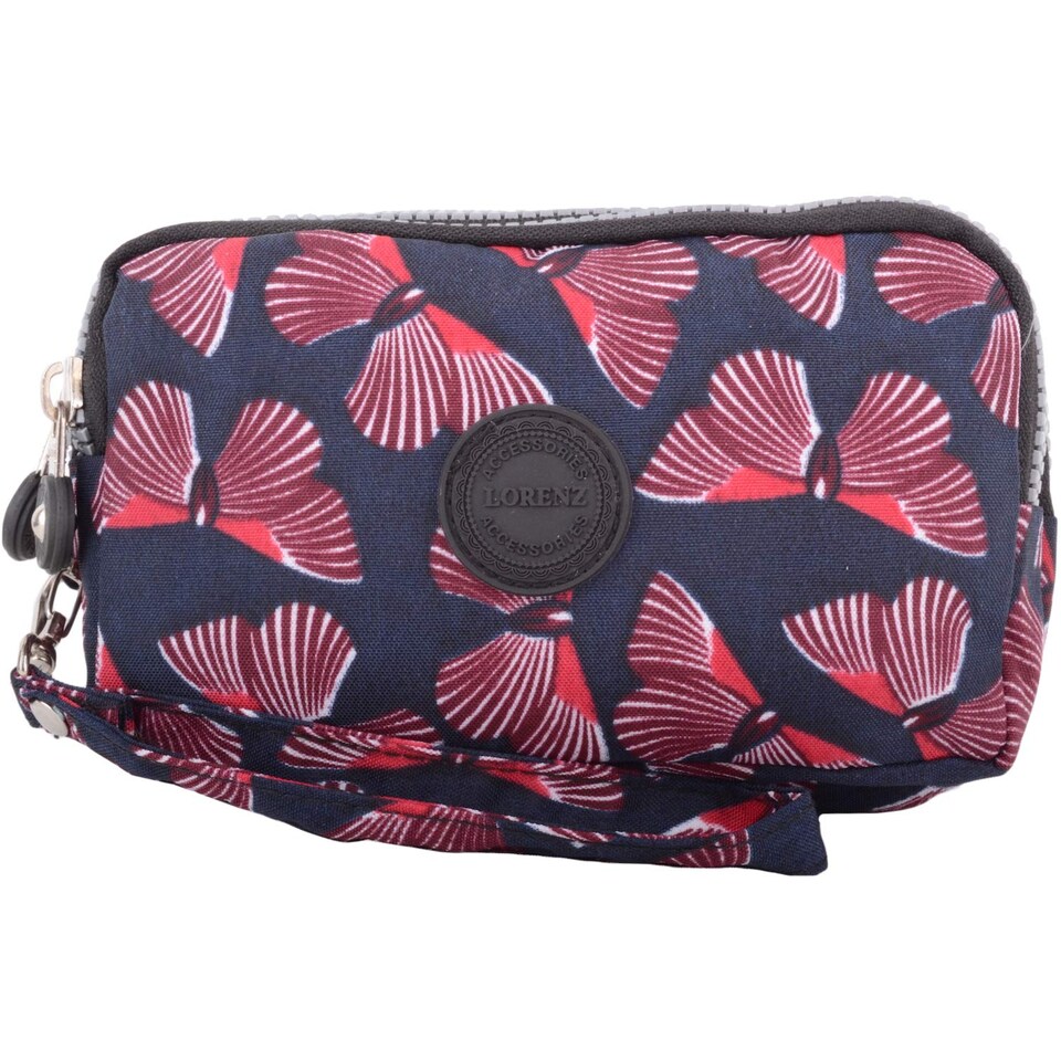 image 1 of Lorenz Womens Large Zip Round Multi-Compartment Purse / Clutch / Money Holder Wrist Strap | Purple | Burgundy Butterfly
