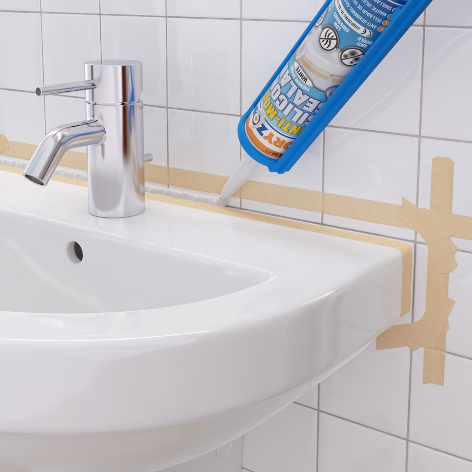 image 1 of Dryzone Anti-Mould Premium Silicone Sealant White (310ml x2) Waterproof, Low-Odour & VOC for Bathroom, Kitchen, Window, Sink, Bath