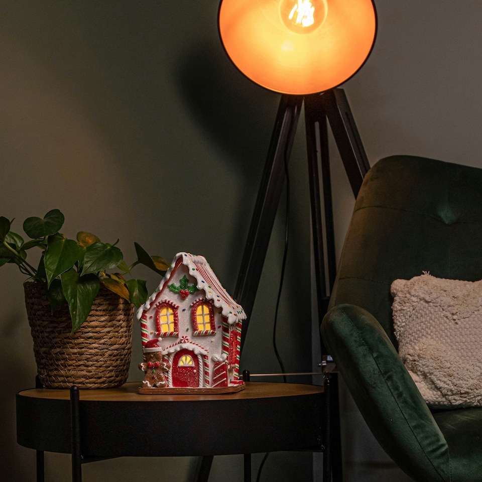 image 1 of 20cm Battery Operated Light up Gingerbread Candy Cabin with Warm White LEDs