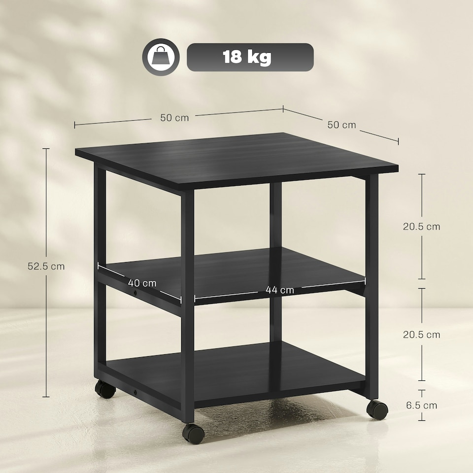 image 1 of HOMCOM Mobile Printer Stand with Storage Printer Table for Home Office Black
