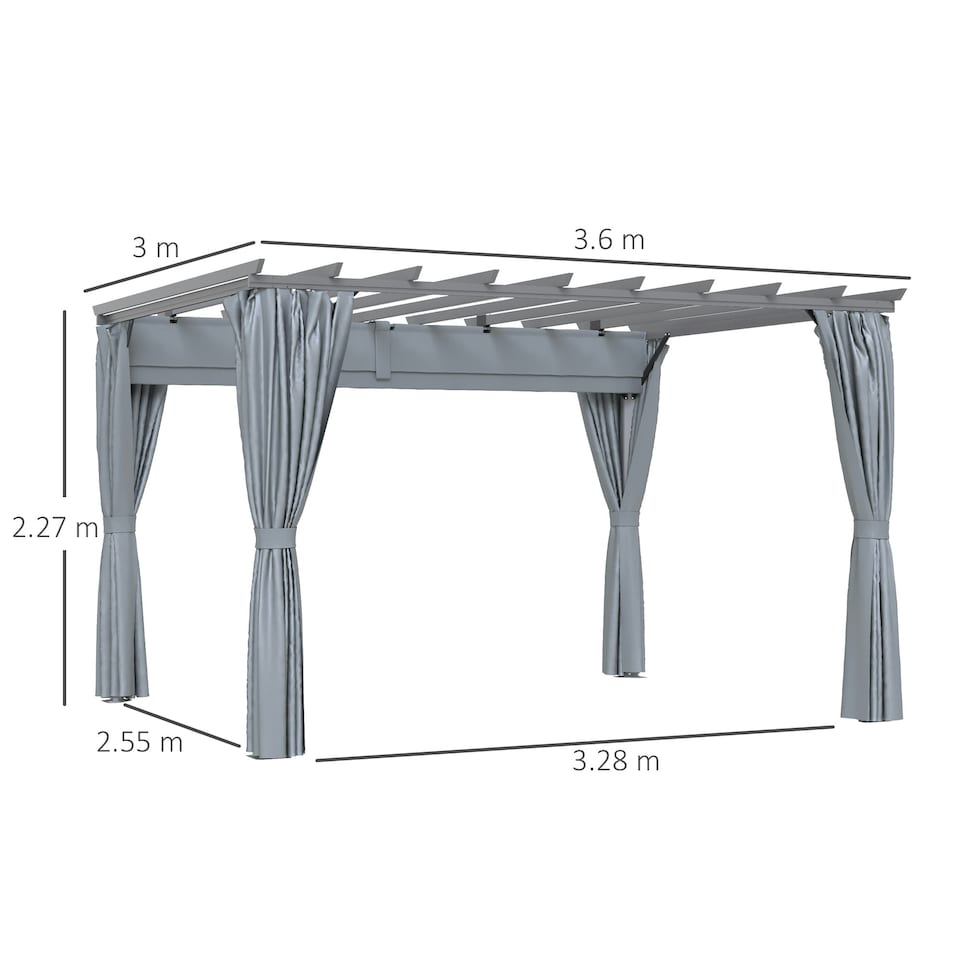 image 1 of Outsunny 3.6 x 3(m) Outdoor Retractable Pergola Gazebo Sun Shade Canopy Curtains
