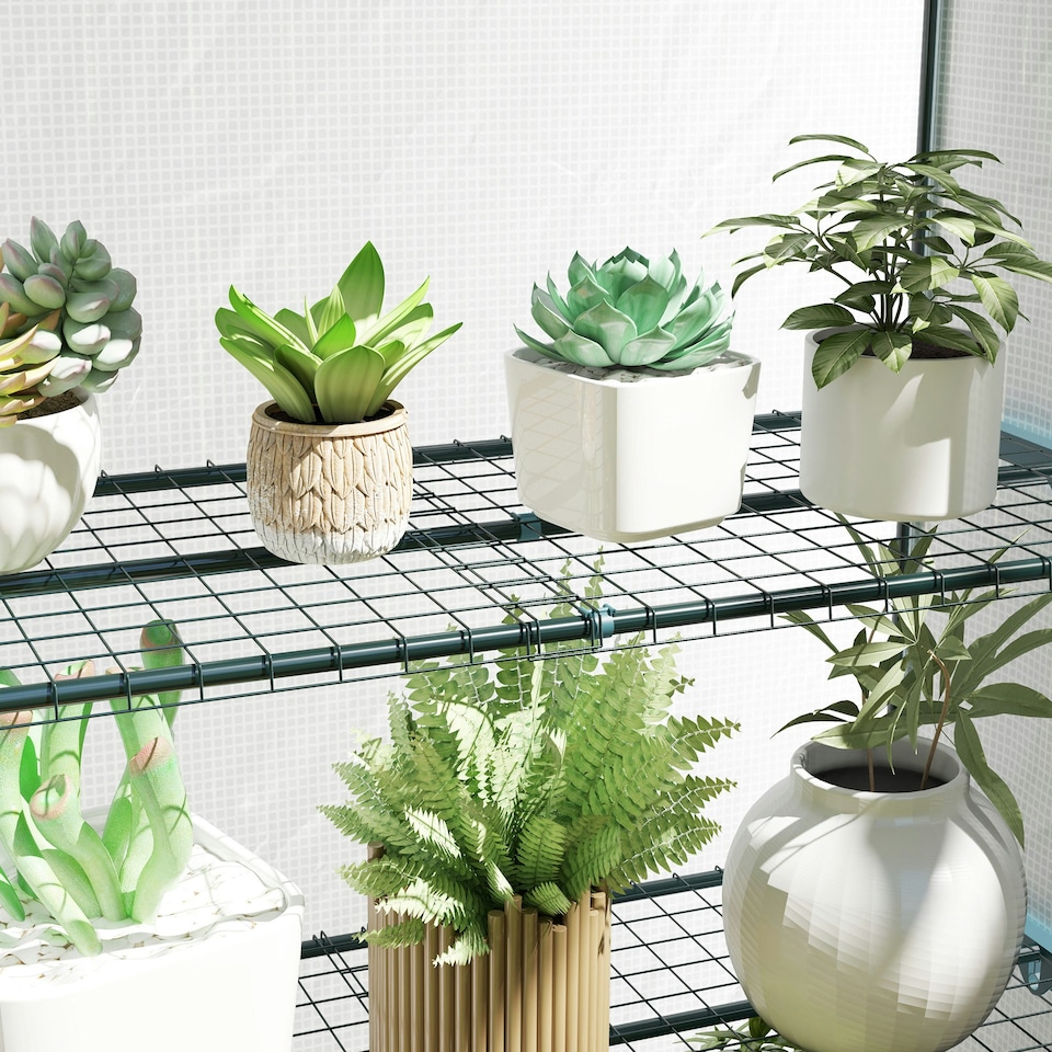 image 1 of Outsunny 4 Tier Lean-to Mini Greenhouse with Reinforced PE Cover, Green