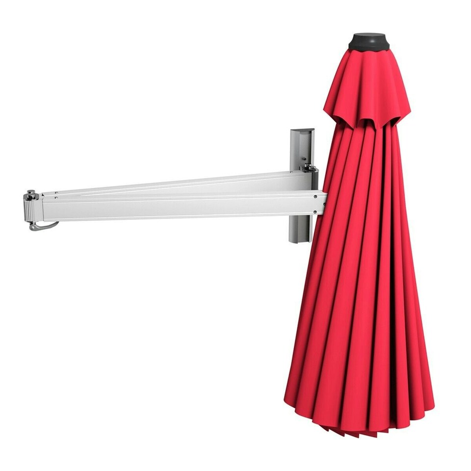 image 1 of COSTWAY Garden Wall Mounted Cantilever Parasol Tilting Umbrella Red