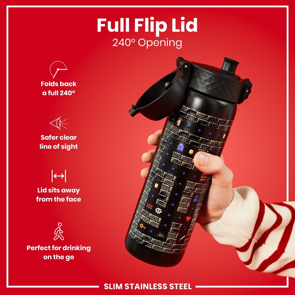 image 1 of Leak Proof Slim Water Bottle, Stainless Steel, 600ml (20oz) | Black | Gamer | One Size