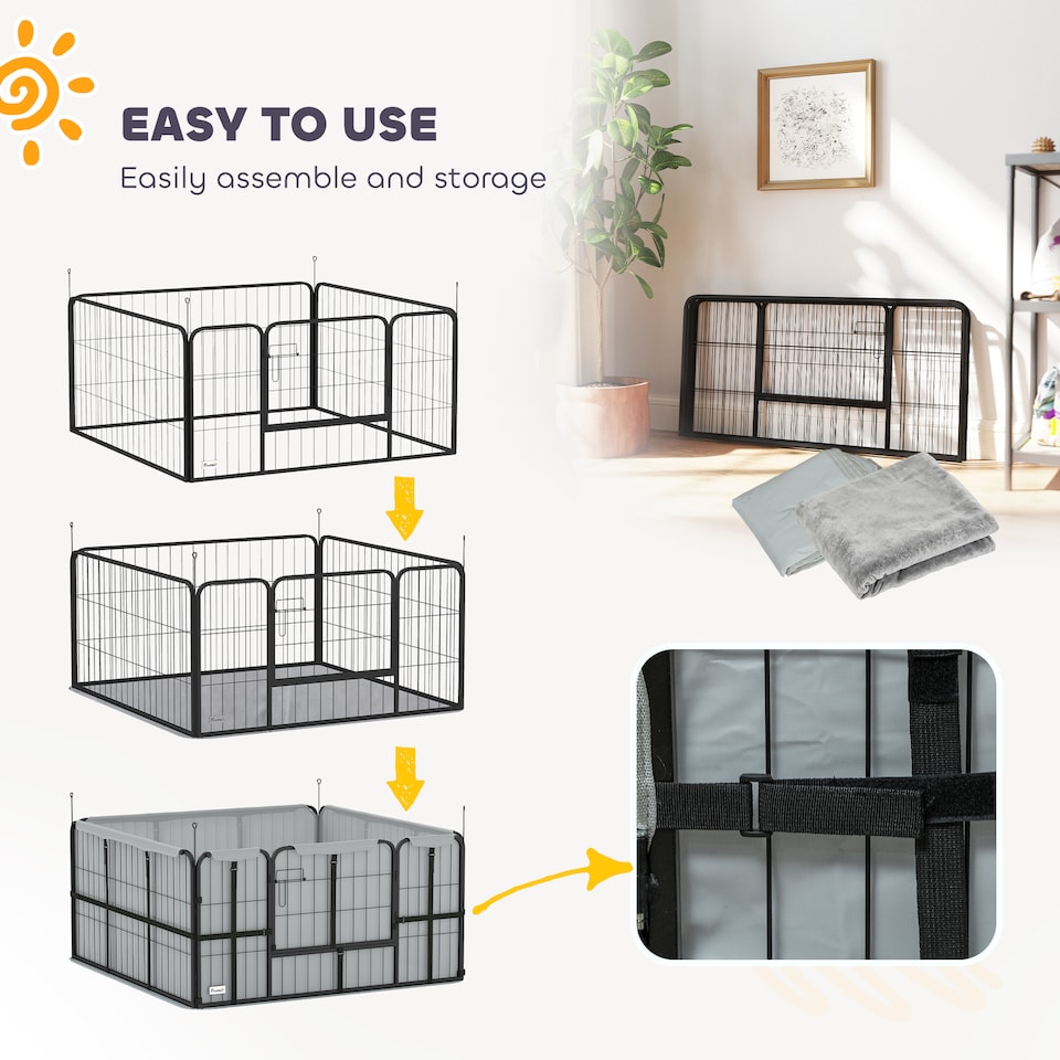 image 1 of PawHut Whelping Box for Dogs and Puppies, 4 Panel Whelping Pen with Washable Whelping Pad, Wind-Resistant Cloth, Lockable Door, Dog Playpen for Small and Medium Breeds, 122 x 122 x 60cm