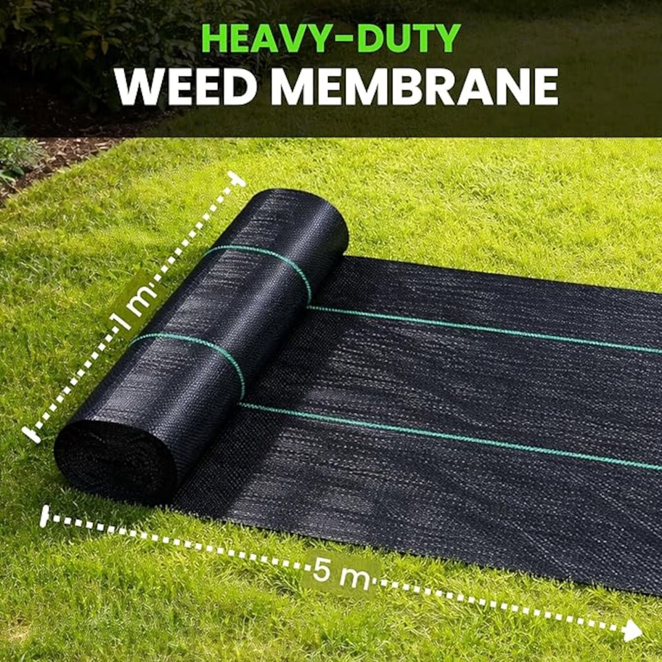 image 1 of Heavy Duty Weed Control Fabric - Landscape Membrane for Garden, Patios & Flower Beds | Black | 1m x 5m