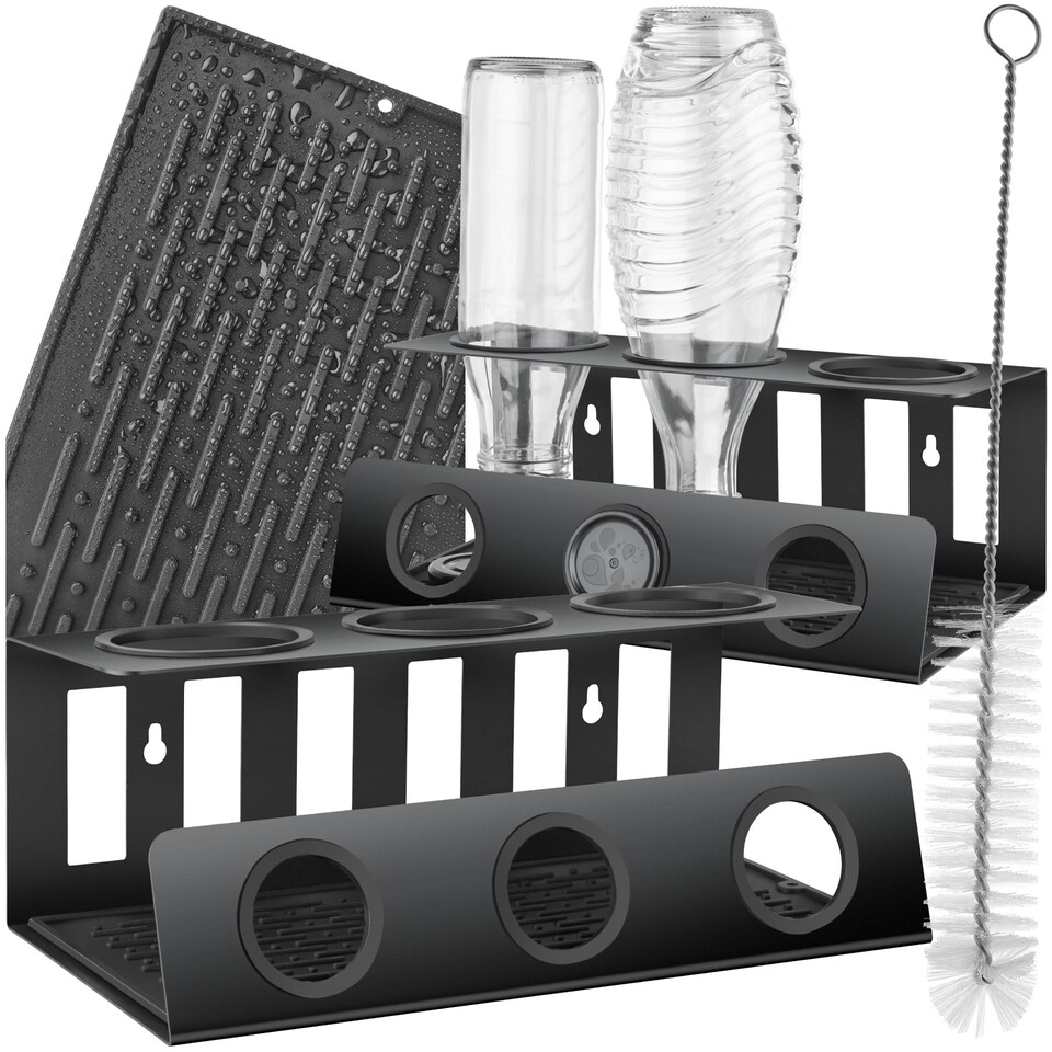 image 1 of Bottle Holder Triso - for 3 bottles, with drip tray, lid holder & cleaning brush