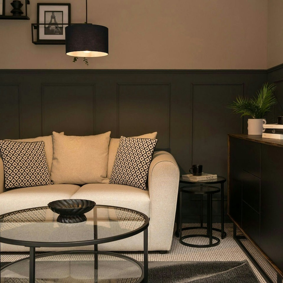 image 1 of ValueLights Pair of - Charcoal Grey Fabric Cylinder Ceiling Pendant Lampshade/Table Lamp Drum Light Shade - Small