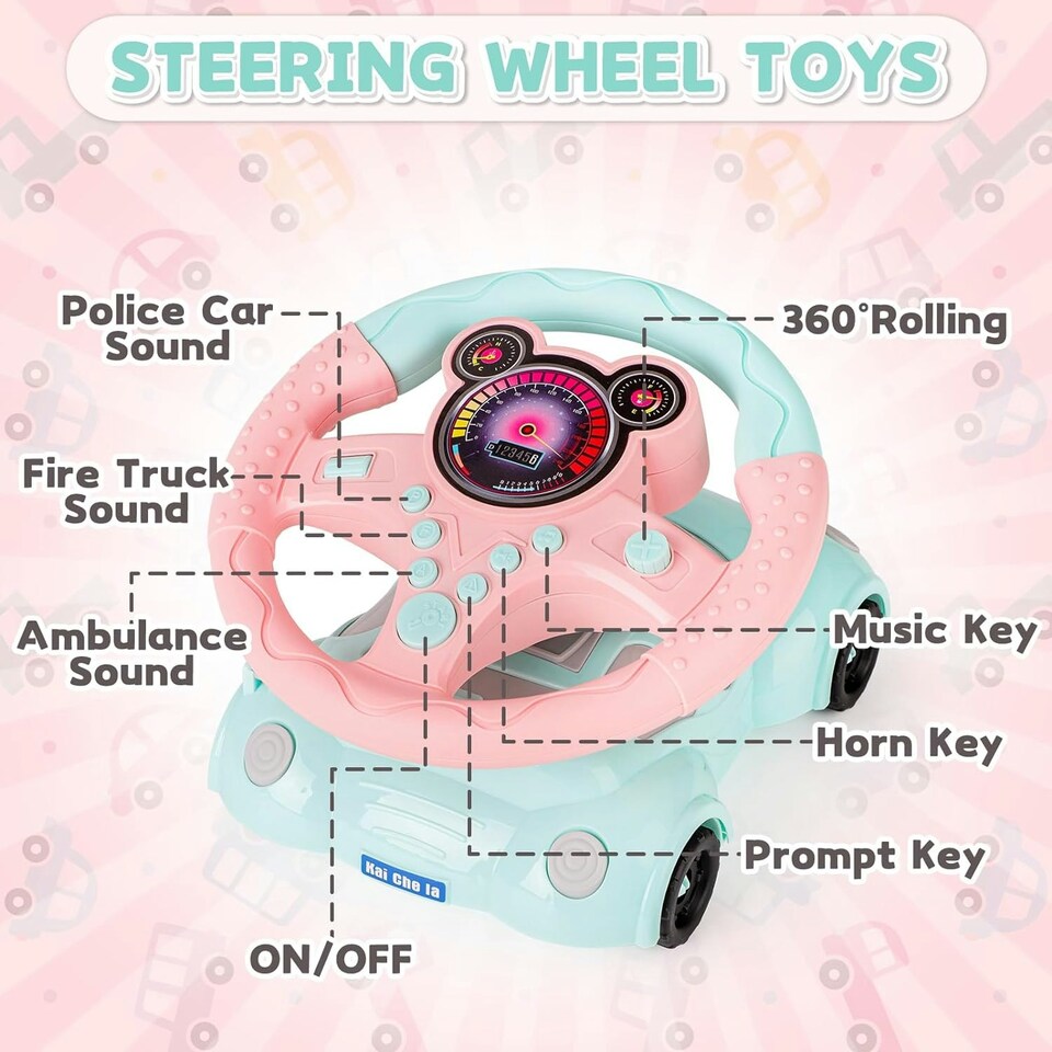 image 1 of Interactive Steering Wheel Driving Toy for Toddlers