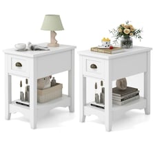 COSTWAY 2 PCS Nightstand Side End Table White White