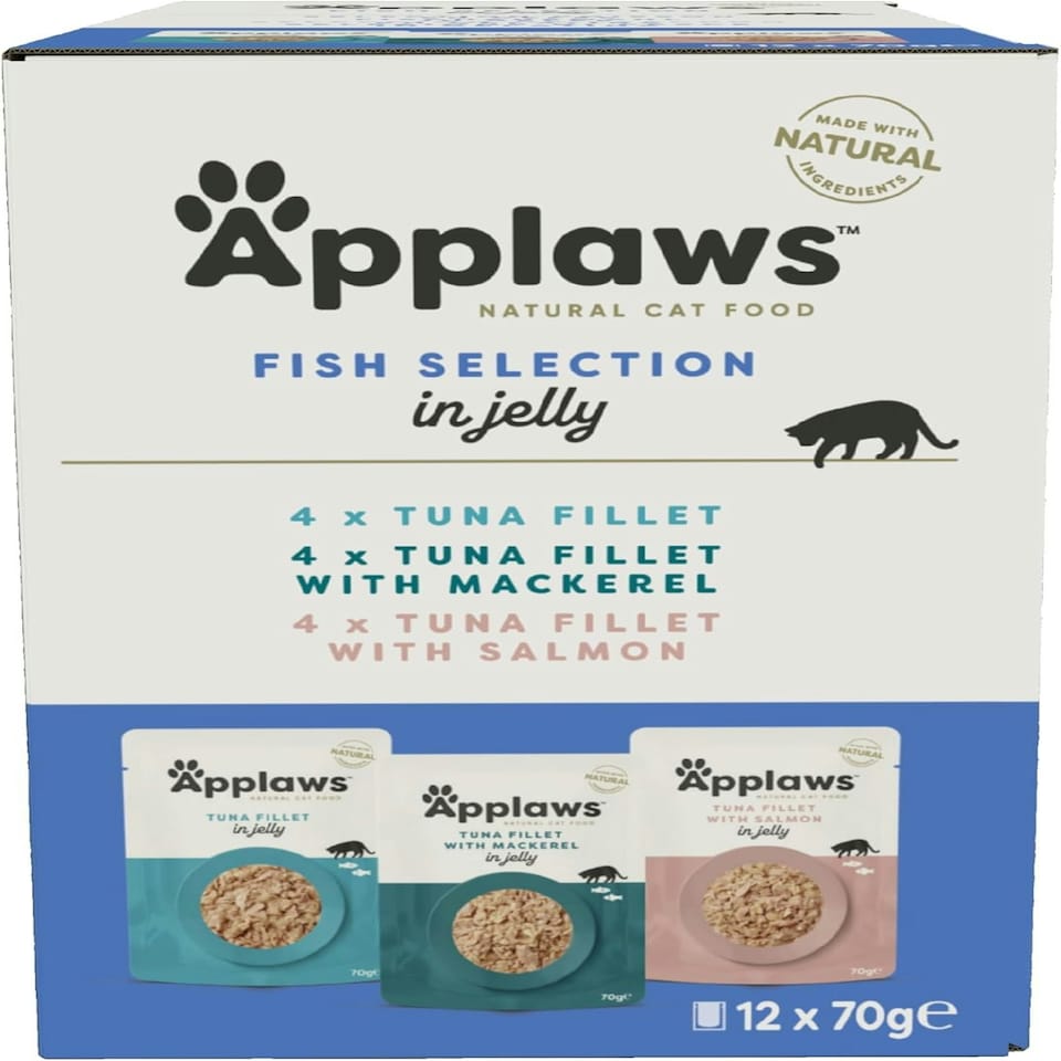 image 1 of Applaws Natural Wet Cat Food Pouch, Fish Selection in Jelly 70 g (12 x 70 g Pouches)