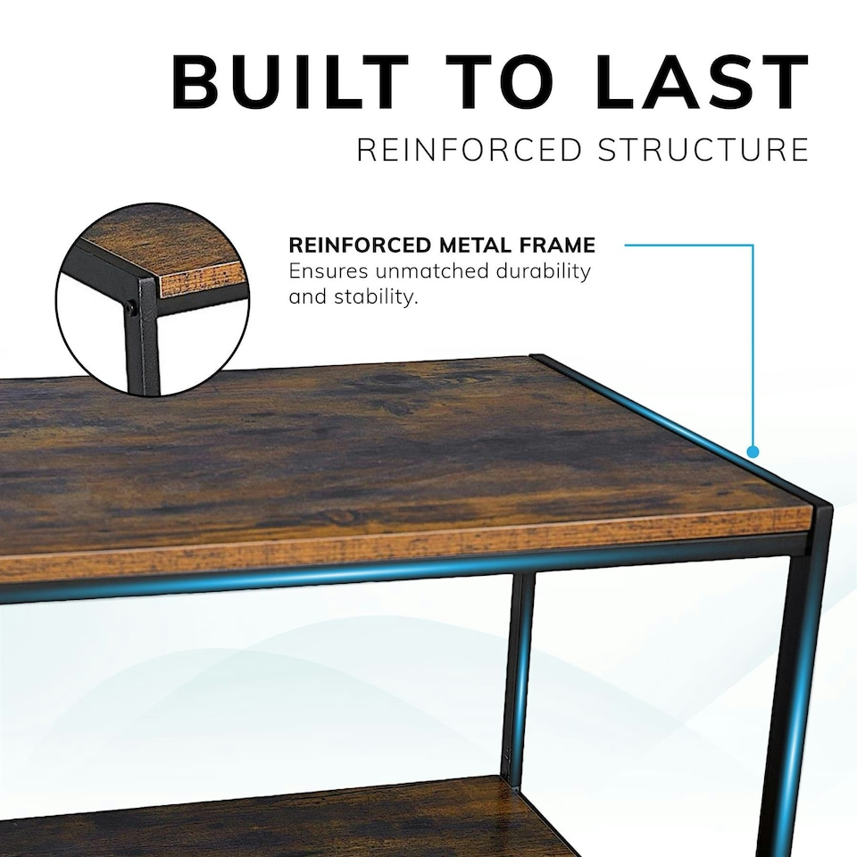 image 1 of Coffee Table Rustic Wooden Brown Grain Finish Living Room Storage Shelf 2 Tier Brown