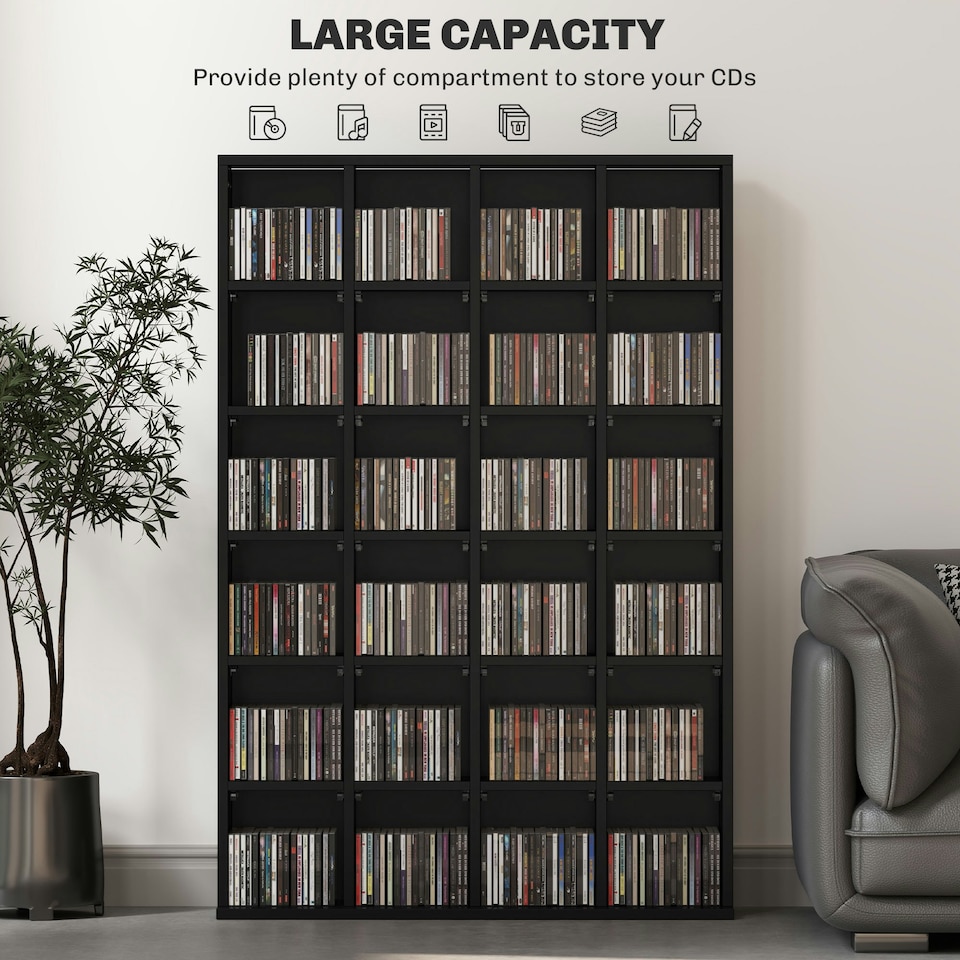 image 1 of HOMCOM DVD CD Media Storage Rack, Video Display Unit, 89 x 130.5 cm, Black