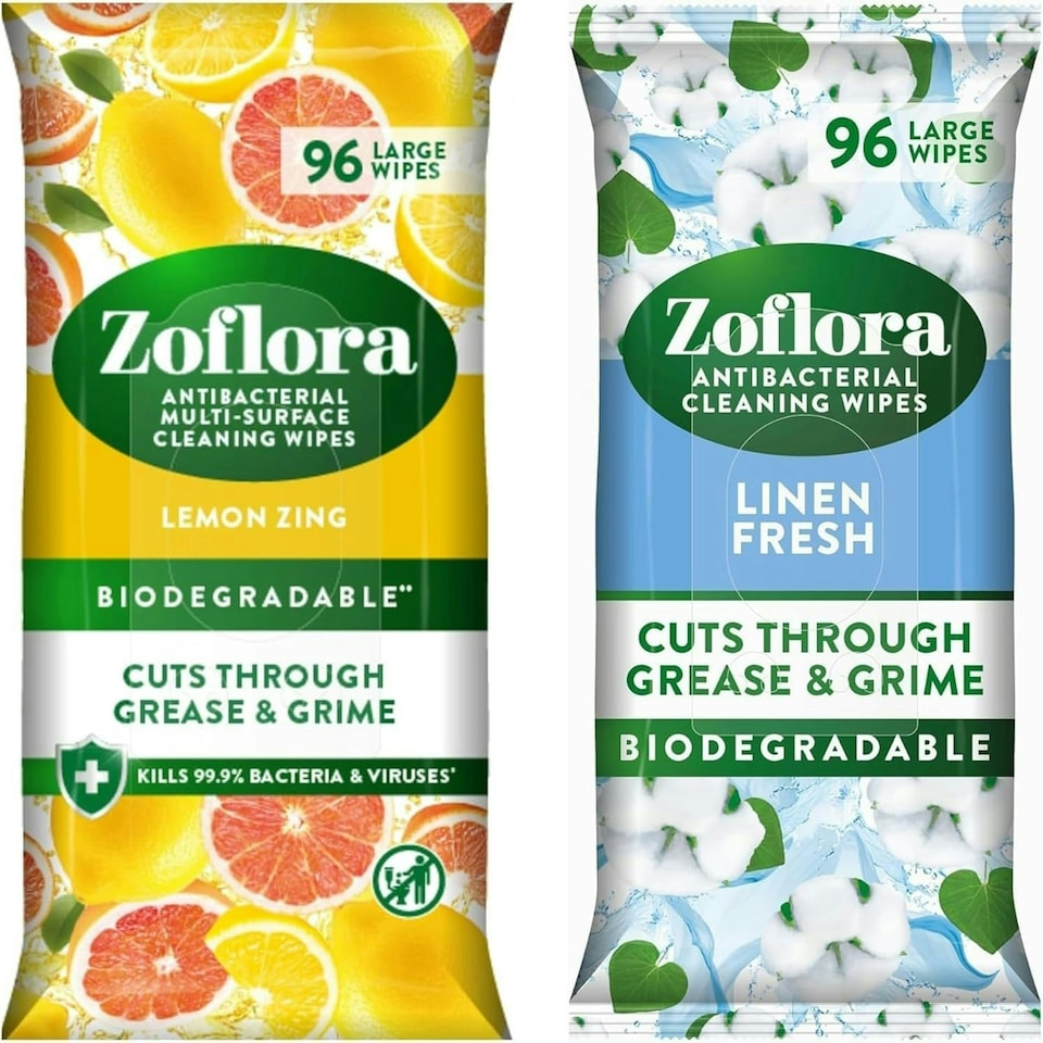 image 1 of Zoflora Antibacterial Cleaning Wipes Bundle - Lemon Zing 96 wipes & Linen Fresh 96 Wipes