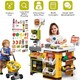 image 1 of 65PCS Supermarket Cart Toys Play Set with Cash Register Scanner Play Food Light Music and Smoke Effects