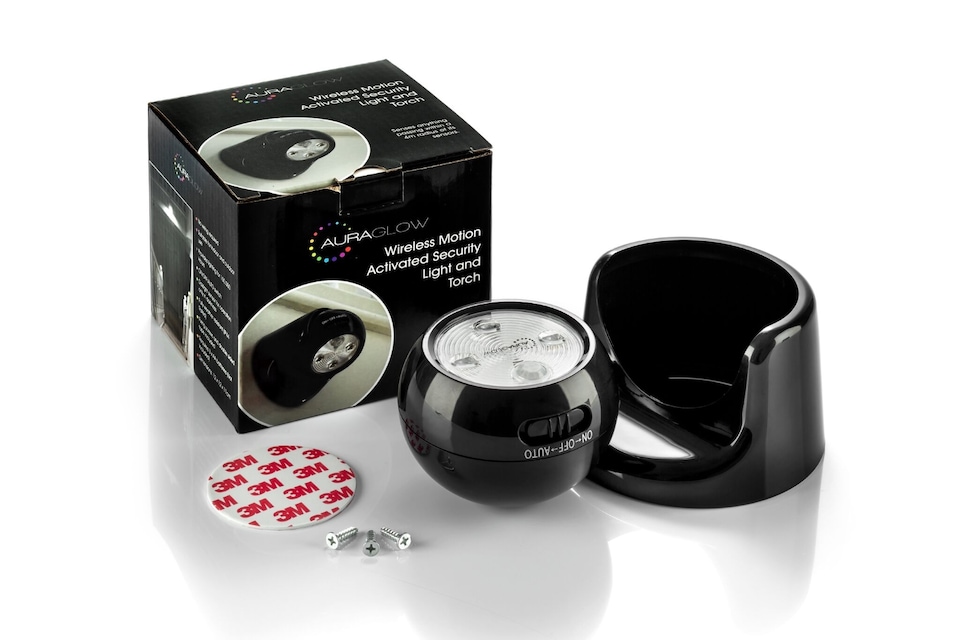 image 1 of Auraglow Battery Operated Motion Activated PIR Sensor Cordless Security Light | Black