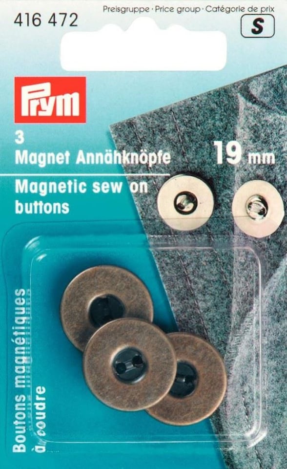 Prym Antique Bronze Magnetic Sew On Buttons for Dressmaking - 19mm - per pack of 3