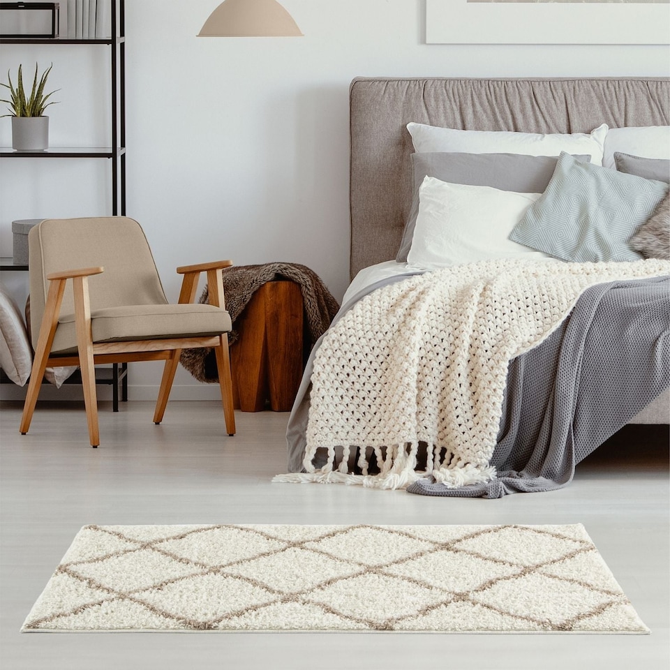 image 1 of The Rugs Moroccan Collection Soft High Pile Shaggy Lattice Floor Rugs and Runners Living Room