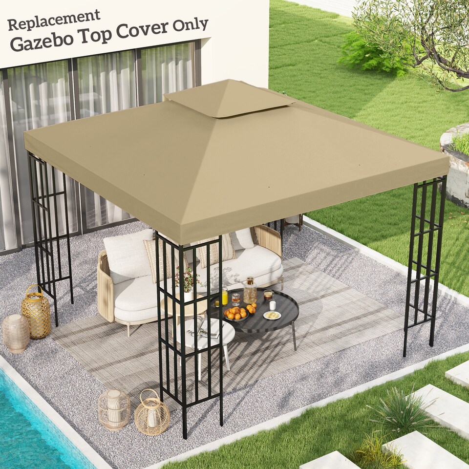 image 1 of Outsunny 3 x 3m Gazebo Canopy Replacement Cover 2Tier Roof Top Spare Part  Beige TOP COVER ONLY