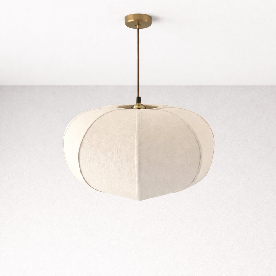 image 1 of CGC LIBBY Large Oatmeal Rounded Stretch Linen Fabric Lampshade