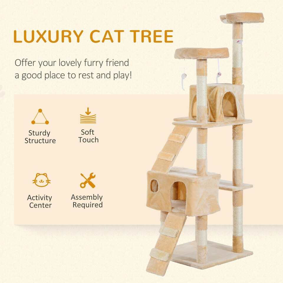 image 1 of PawHut 173cm Cat Tower Scratching Post Activity Centre for Indoor Cream