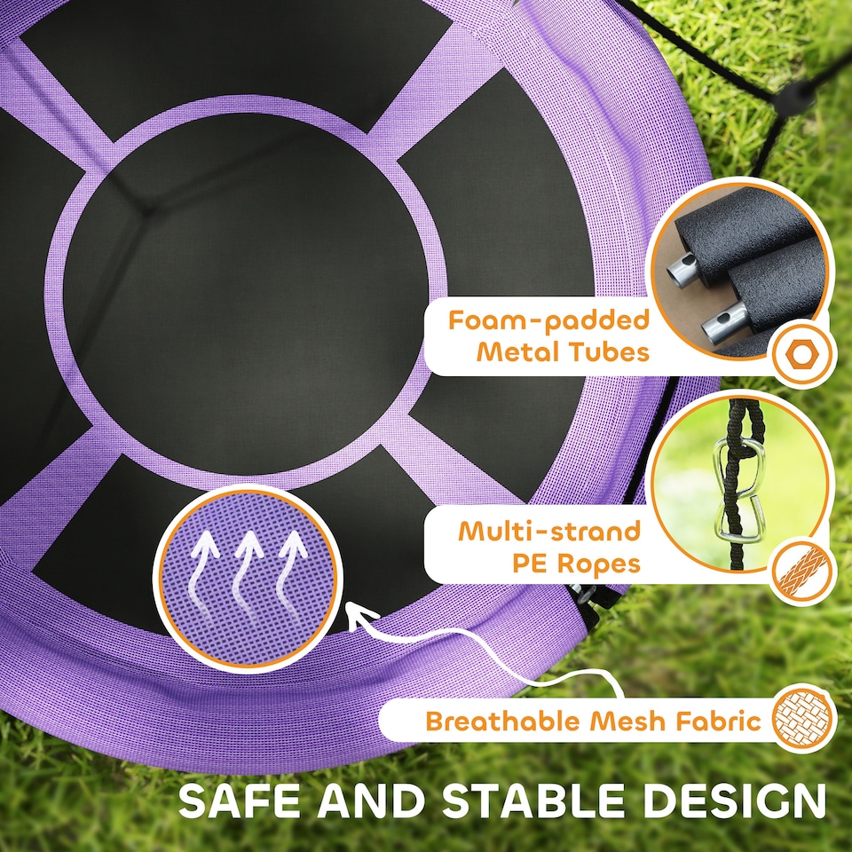 image 1 of AIYAPLAY Nest Swing Set, 100 cm Saucer Tree Swing Set for Kids, Purple